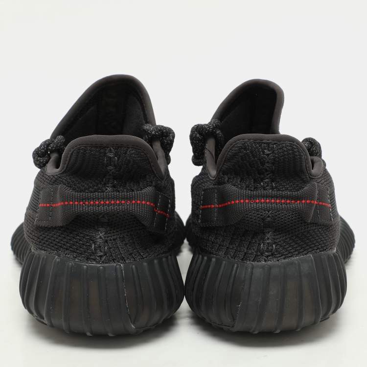 Pre Owned Yeezy x Adidas Black Knit Fabric Boost 350 V2 "Static Black" Low Top Sneakers Size 41 1/3