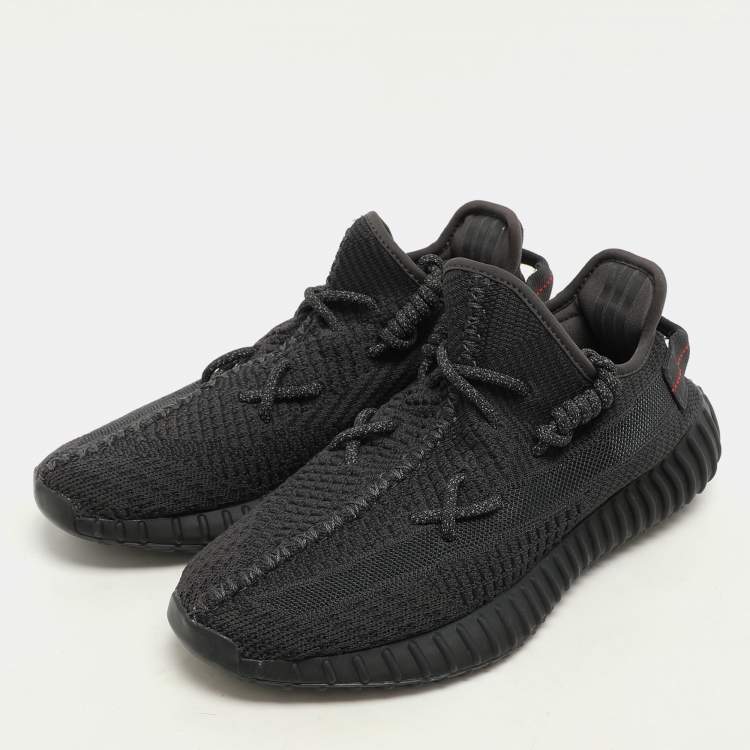 Pre Owned Yeezy x Adidas Black Knit Fabric Boost 350 V2 "Static Black" Low Top Sneakers Size 41 1/3
