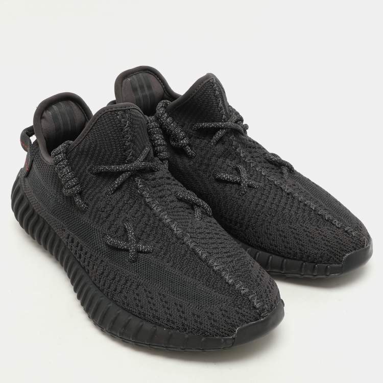 Pre Owned Yeezy x Adidas Black Knit Fabric Boost 350 V2 "Static Black" Low Top Sneakers Size 41 1/3