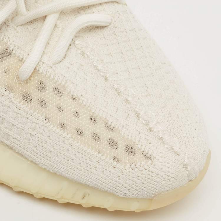 Pre Owned Yeezy x Adidas Off White Knit Fabric Boost 350 V2 Bone Sneakers Size 42 2/3