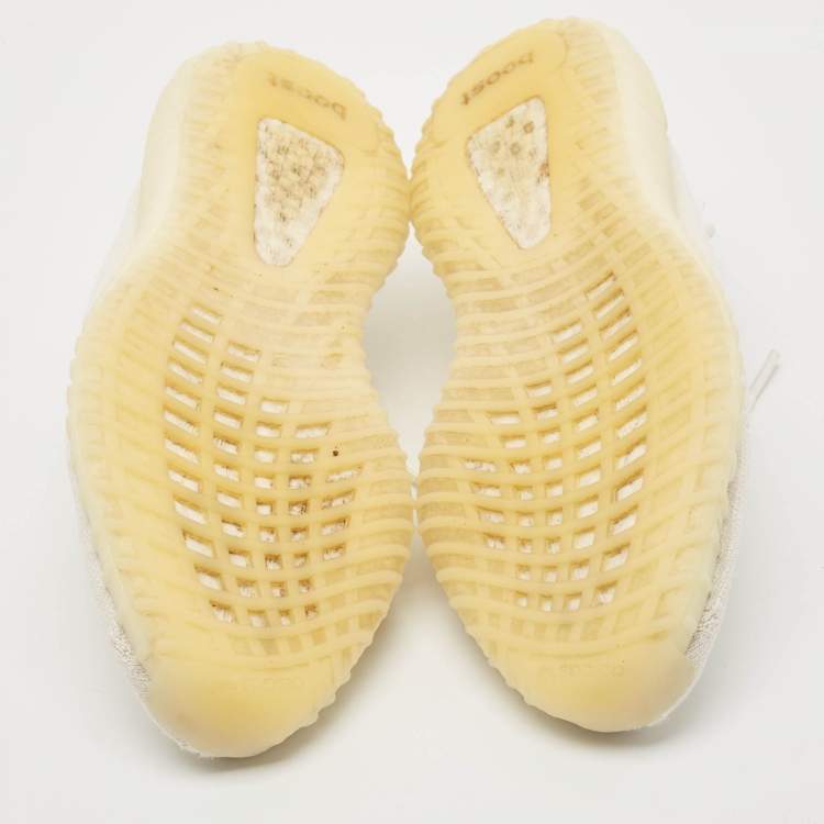 Pre Owned Yeezy x Adidas Off White Knit Fabric Boost 350 V2 Bone Sneakers Size 42 2/3
