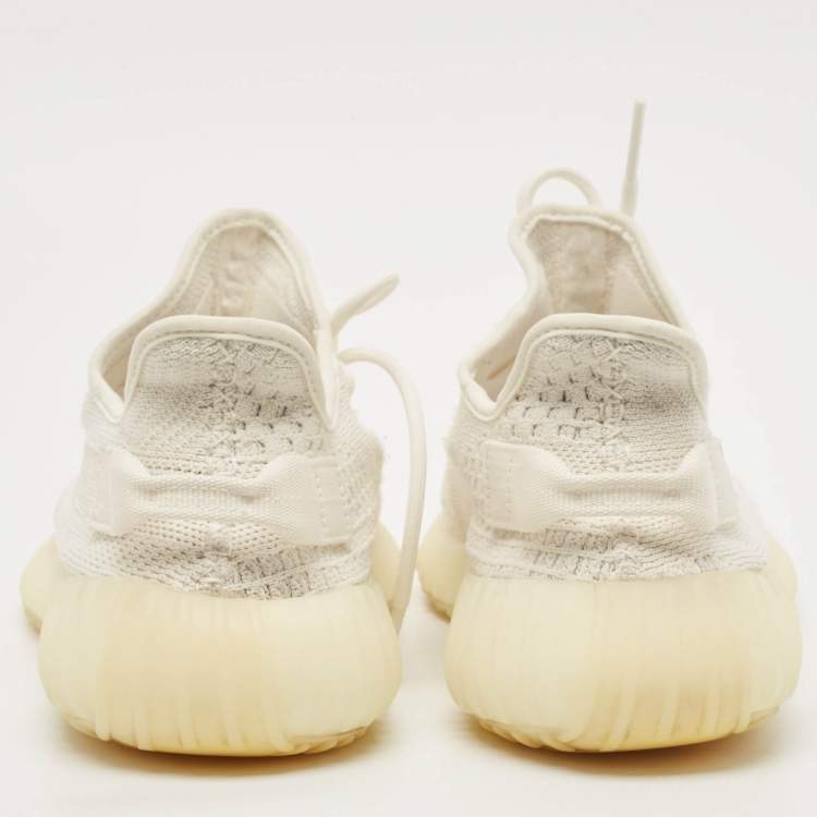 Pre Owned Yeezy x Adidas Off White Knit Fabric Boost 350 V2 Bone Sneakers Size 42 2/3