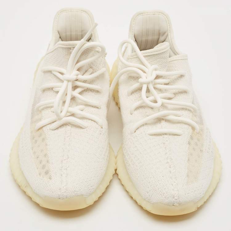 Pre Owned Yeezy x Adidas Off White Knit Fabric Boost 350 V2 Bone Sneakers Size 42 2/3