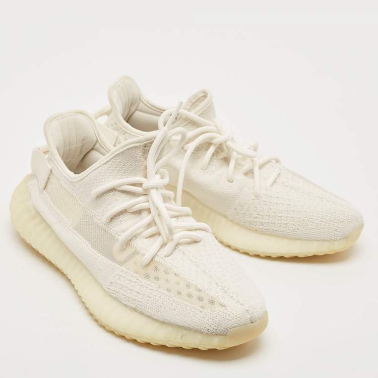 Pre Owned Yeezy x Adidas Off White Knit Fabric Boost 350 V2 Bone Sneakers Size 42 2/3