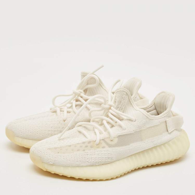 Pre Owned Yeezy x Adidas Off White Knit Fabric Boost 350 V2 Bone Sneakers Size 42 2/3