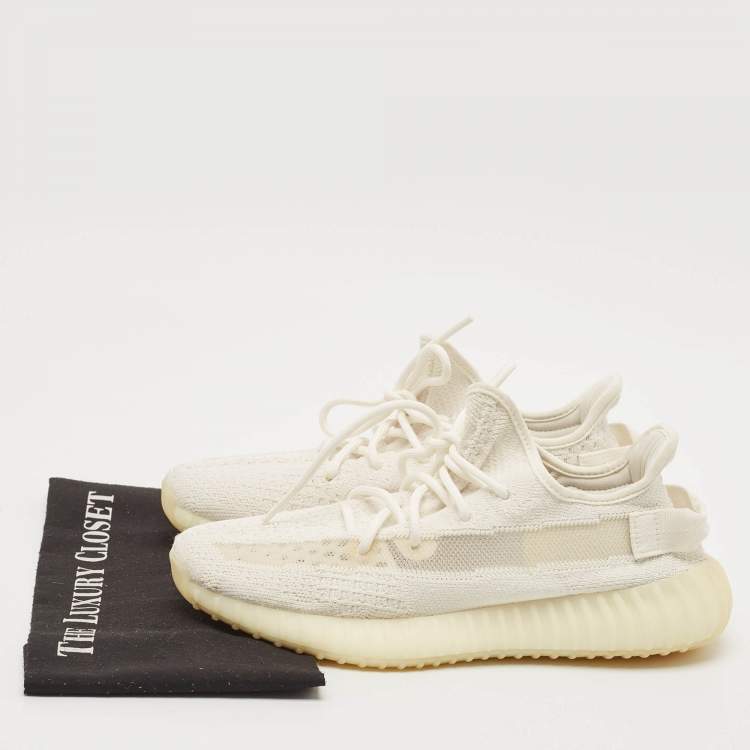 Pre Owned Yeezy x Adidas Off White Knit Fabric Boost 350 V2 Bone Sneakers Size 42 2/3