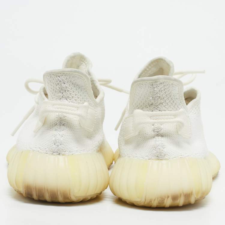 مملوكة مسبقًا Yeezy x Adidas White Knit Fabric Boost 350 V2 Up Sneakers Size 44 2/3
