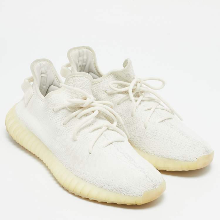 مملوكة مسبقًا Yeezy x Adidas White Knit Fabric Boost 350 V2 Up Sneakers Size 44 2/3