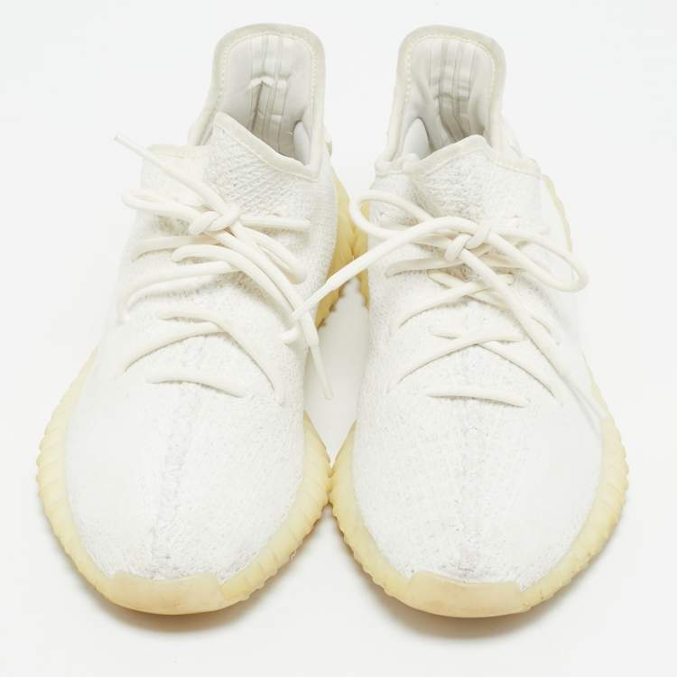 مملوكة مسبقًا Yeezy x Adidas White Knit Fabric Boost 350 V2 Up Sneakers Size 44 2/3