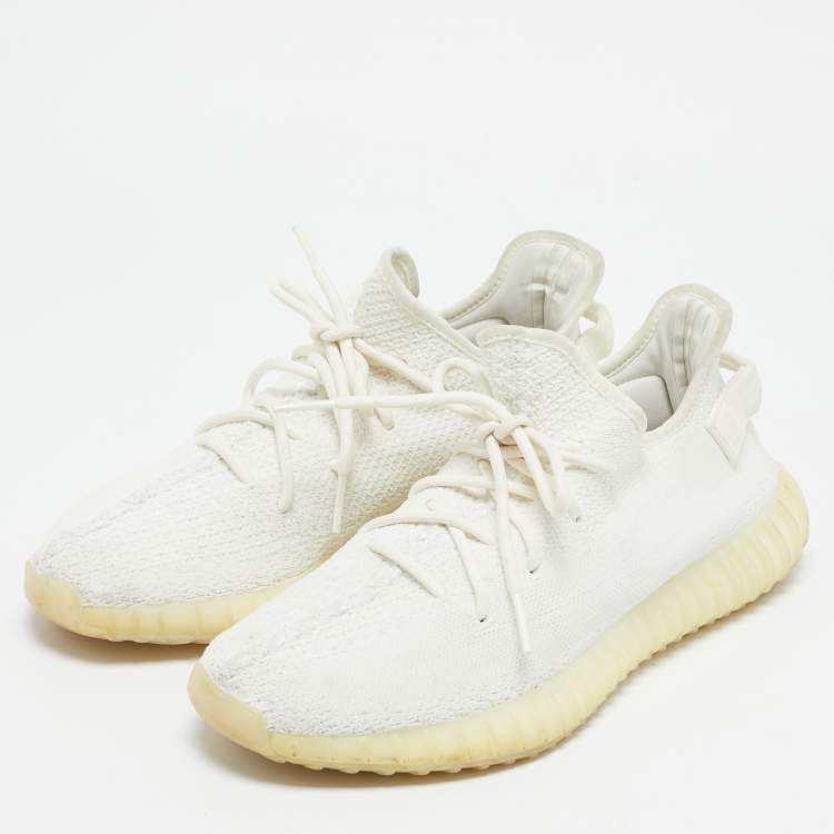 مملوكة مسبقًا Yeezy x Adidas White Knit Fabric Boost 350 V2 Up Sneakers Size 44 2/3