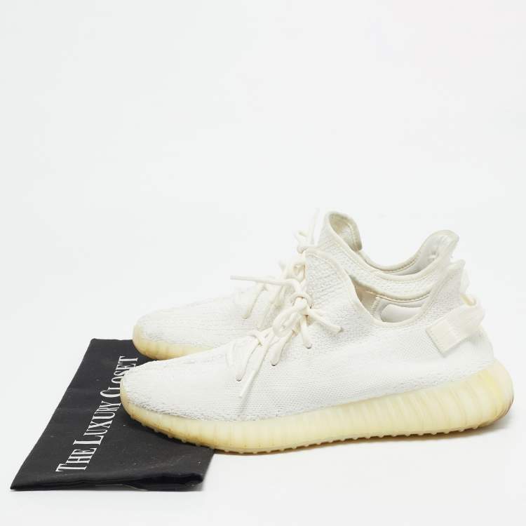 مملوكة مسبقًا Yeezy x Adidas White Knit Fabric Boost 350 V2 Up Sneakers Size 44 2/3