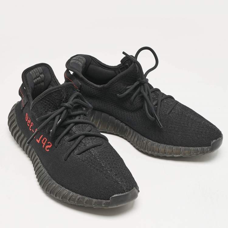 Pre Owned Yeezy x adidas Black Knit Fabric Boost 350 V2 Low Top Sneakers Size 45 1/3
