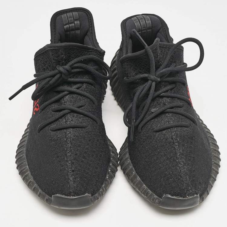 Pre Owned Yeezy x adidas Black Knit Fabric Boost 350 V2 Low Top Sneakers Size 45 1/3