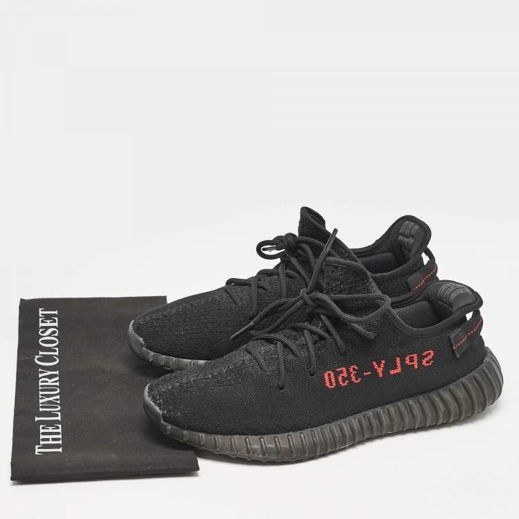 Pre Owned Yeezy x adidas Black Knit Fabric Boost 350 V2 Low Top Sneakers Size 45 1/3
