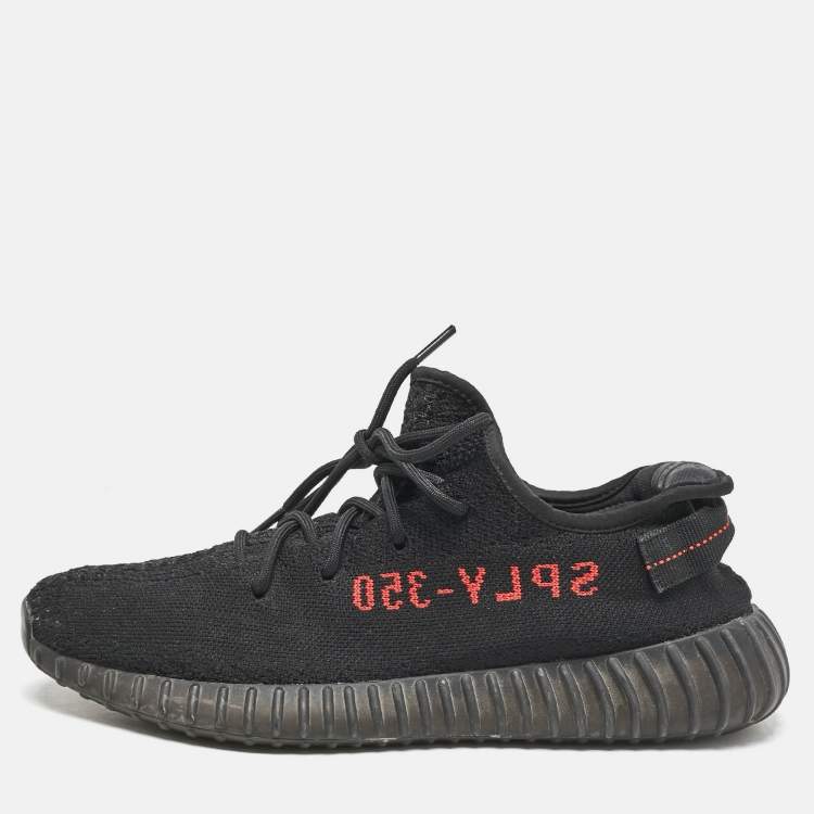 Pre Owned Yeezy x adidas Black Knit Fabric Boost 350 V2 Low Top Sneakers Size 45 1/3