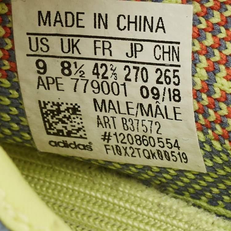 Pre Owned Yeezy x Adidas Neon Yellow Knit Fabric Boost 350 V2 Semi Frozen Yellow Sneakers Size 42 2/3