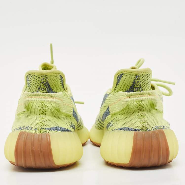 Pre Owned Yeezy x Adidas Neon Yellow Knit Fabric Boost 350 V2 Semi Frozen Yellow Sneakers Size 42 2/3
