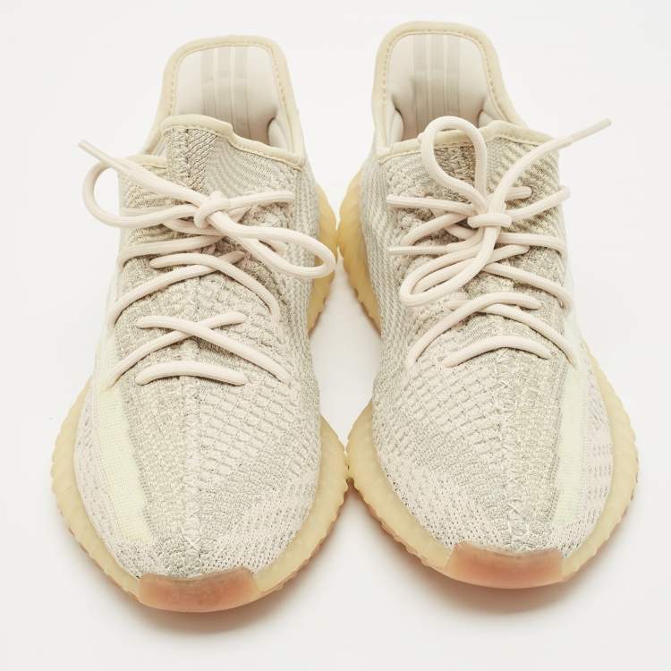 Pre Owned Yeezy x Adidas Pale Green Knit Fabric Boost 350 V2 Citrin (Non-Reflective) Sneakers Size 43 1/3