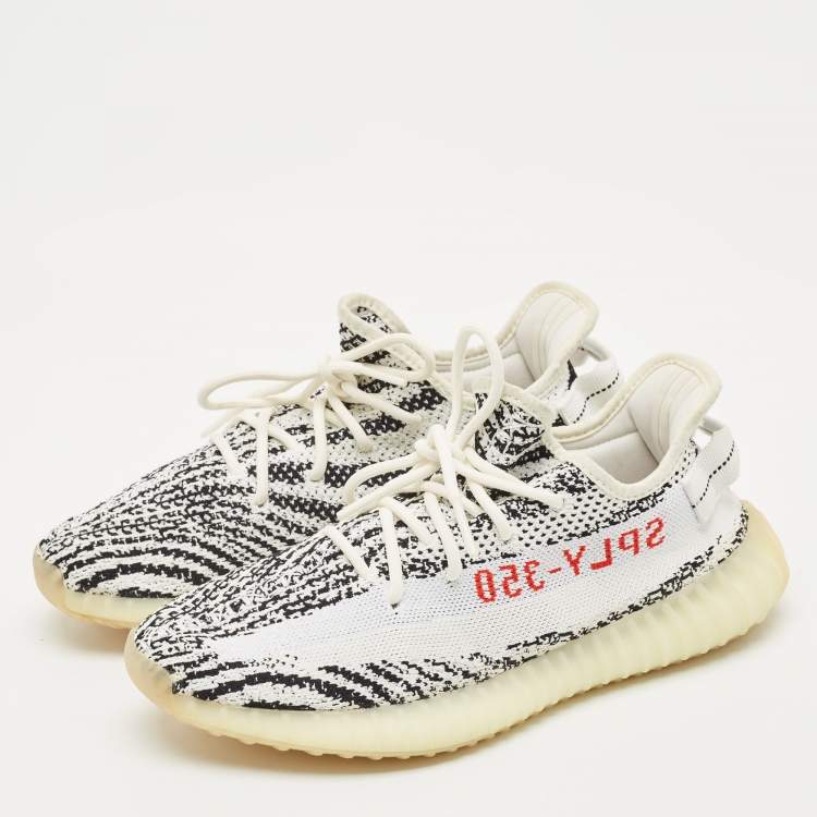 Pre Owned Yeezy x Adidas White/Black Knit Fabric Boost 350 V2 Zebra Sneakers Size 43 1/3
