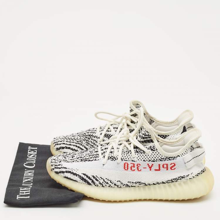 Pre Owned Yeezy x Adidas White/Black Knit Fabric Boost 350 V2 Zebra Sneakers Size 43 1/3