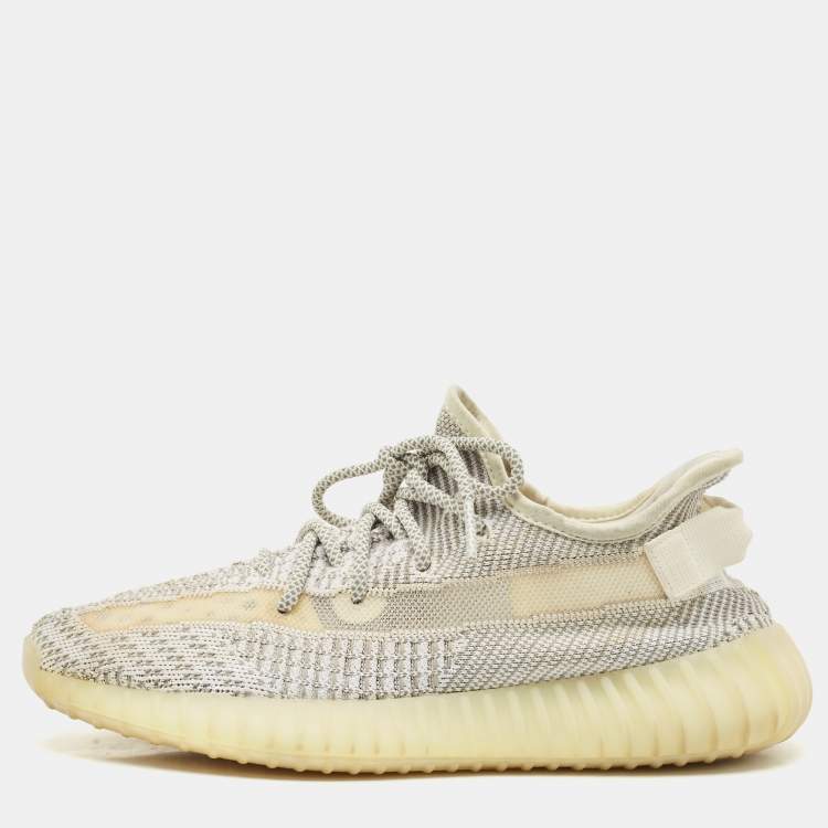 Pre Owned Yeezy x Adidas White/Grey Knit Fabric Boost 350 V2 Static (Non Reflective) Sneakers Size 42 2/3