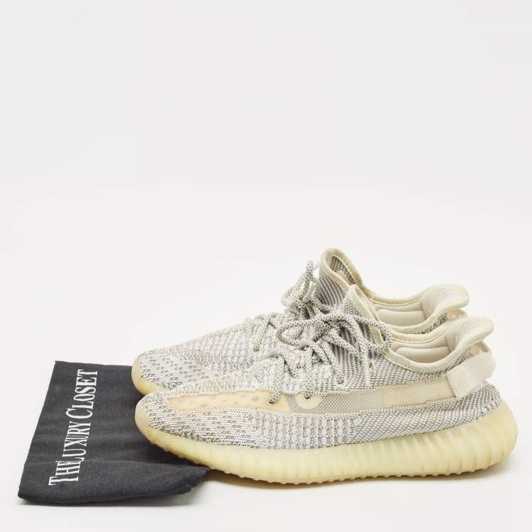 Pre Owned Yeezy x Adidas White/Grey Knit Fabric Boost 350 V2 Static (Non Reflective) Sneakers Size 42 2/3