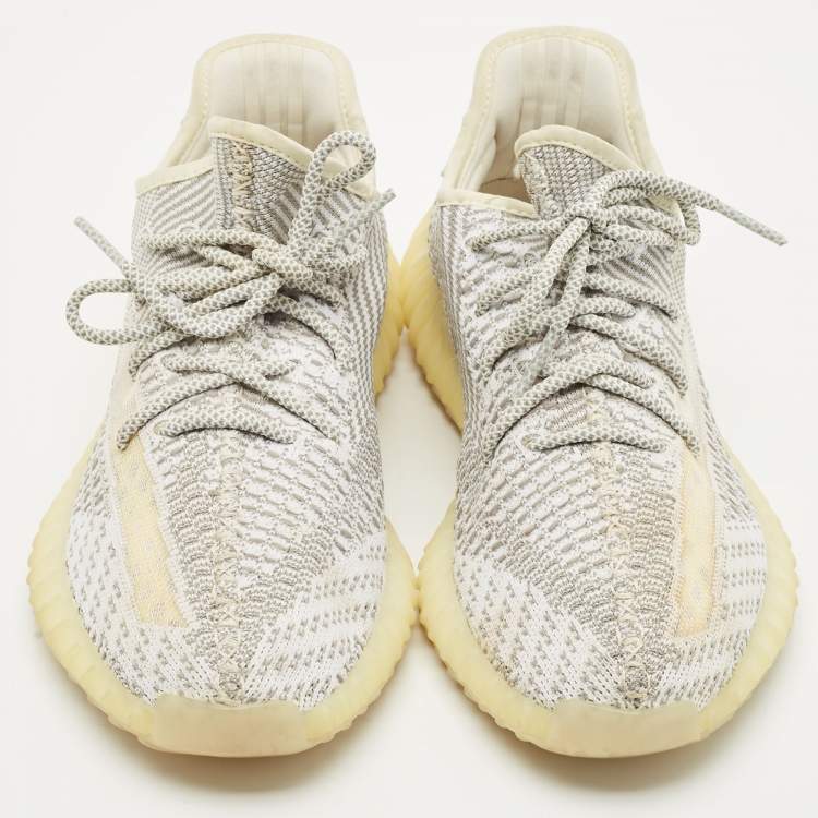 Pre Owned Yeezy x Adidas White/Grey Knit Fabric Boost 350 V2 Static (Non Reflective) Sneakers Size 42 2/3