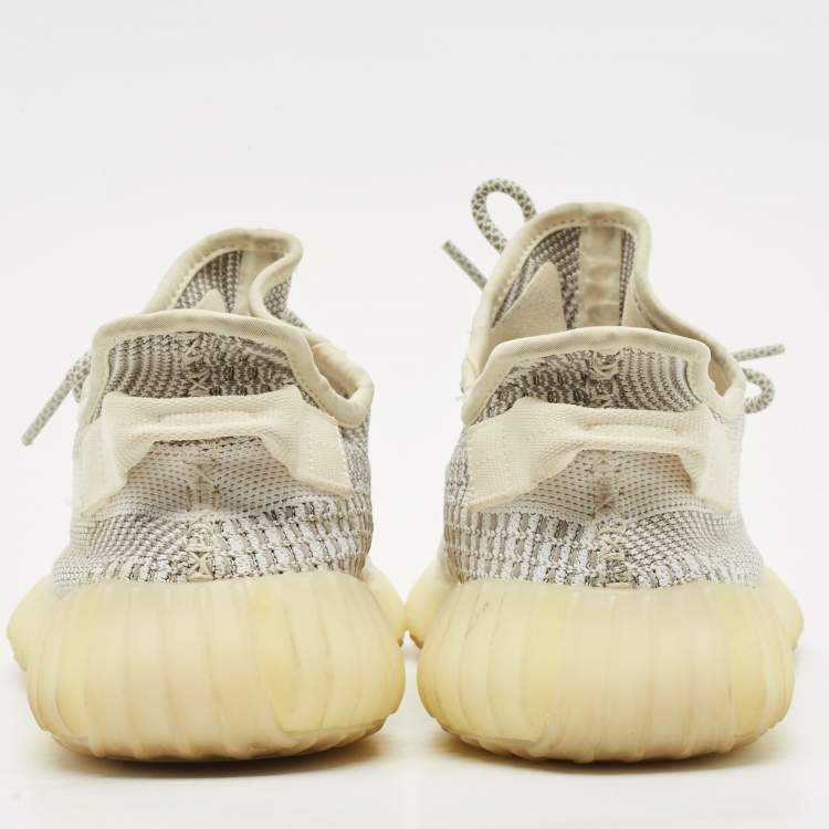 Pre Owned Yeezy x Adidas White/Grey Knit Fabric Boost 350 V2 Static (Non Reflective) Sneakers Size 42 2/3