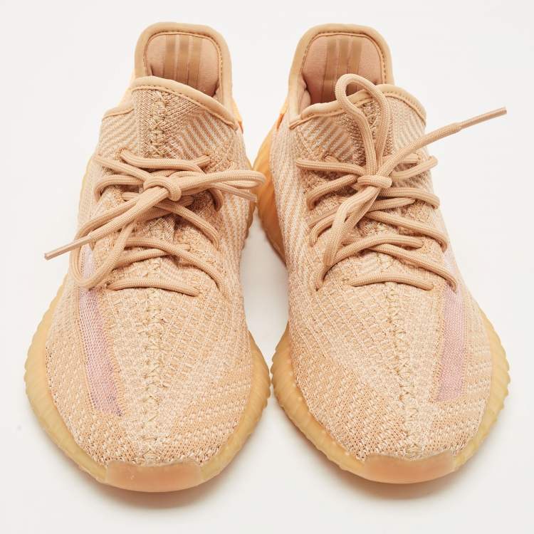 Pre Owned Yeezy x Adidas Orange Knit Fabric Boost 350 V2 Clay Sneakers Size 42 2/3