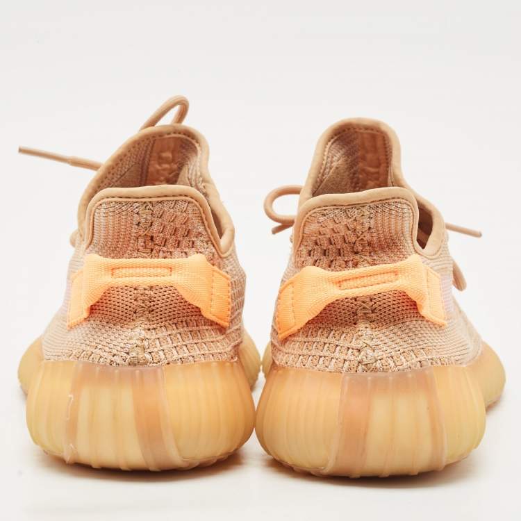 Pre Owned Yeezy x Adidas Orange Knit Fabric Boost 350 V2 Clay Sneakers Size 42 2/3