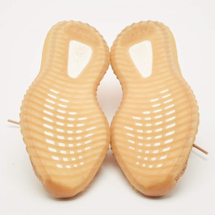 Pre Owned Yeezy x Adidas Orange Knit Fabric Boost 350 V2 Clay Sneakers Size 42 2/3