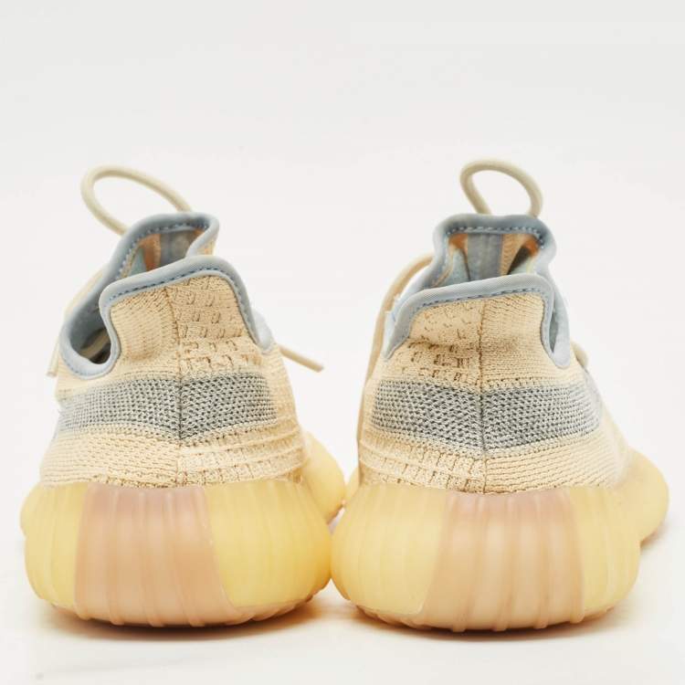 Pre Owned Yeezy x Adidas Beige/Blue Knit Fabric Boost 350 V2 Linen Sneakers Size 43 1/3