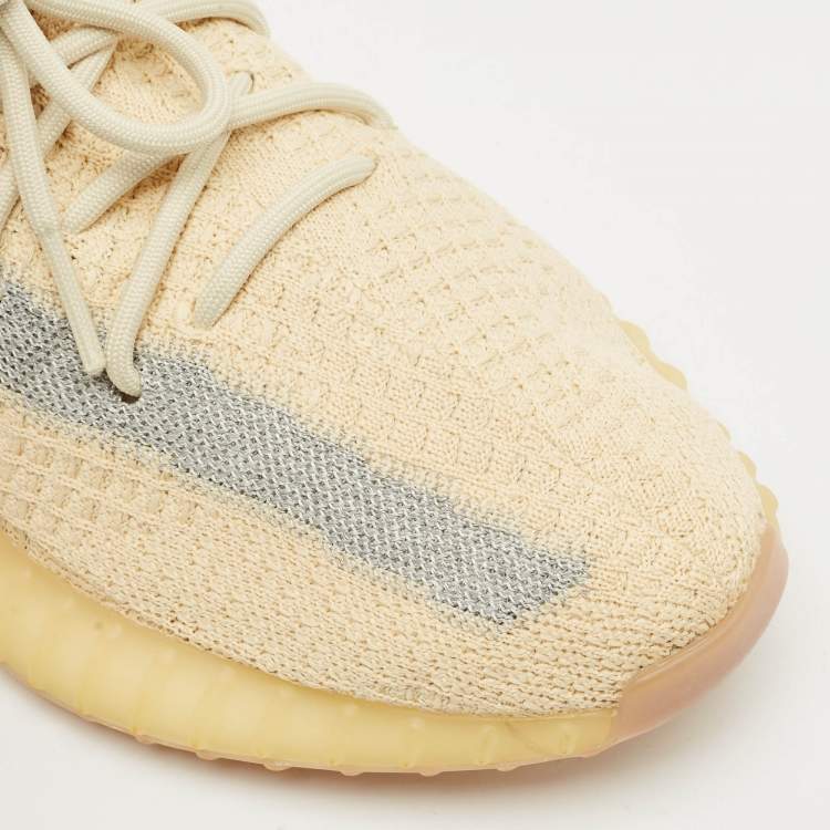 Pre Owned Yeezy x Adidas Beige/Blue Knit Fabric Boost 350 V2 Linen Sneakers Size 43 1/3