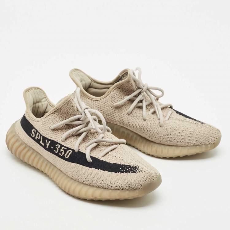 Pre Owned Yeezy x Adidas Grey/Black Knit Fabric Boost 350 V2 Slate Sneakers Size 43 1/3