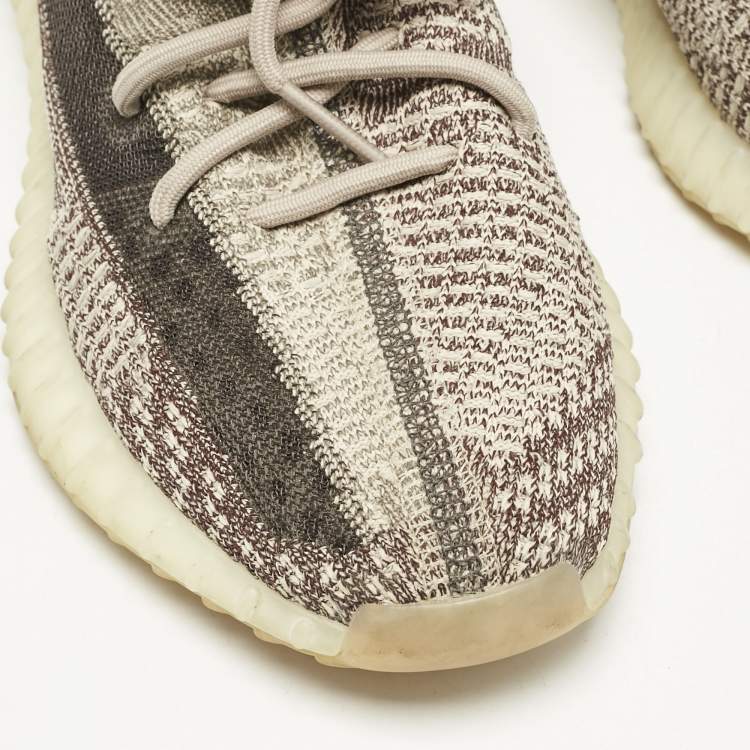 Pre Owned Yeezy x Adidas Beige/Brown Knit Fabric Boost 350 V2 Zyon Sneakers Size 43 1/3