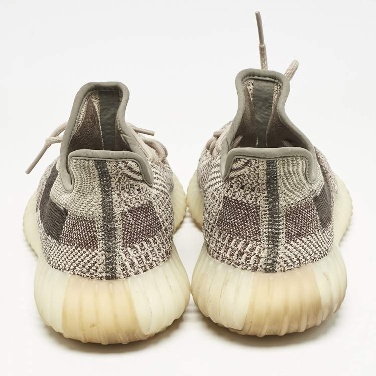 Pre Owned Yeezy x Adidas Beige/Brown Knit Fabric Boost 350 V2 Zyon Sneakers Size 43 1/3
