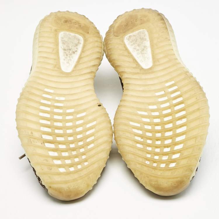 Pre Owned Yeezy x Adidas Beige/Brown Knit Fabric Boost 350 V2 Zyon Sneakers Size 43 1/3