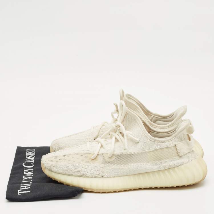 Pre Owned Yeezy x Adidas Off White Knit Fabric Boost 350 V2 Bone Sneakers Size 43 1/3