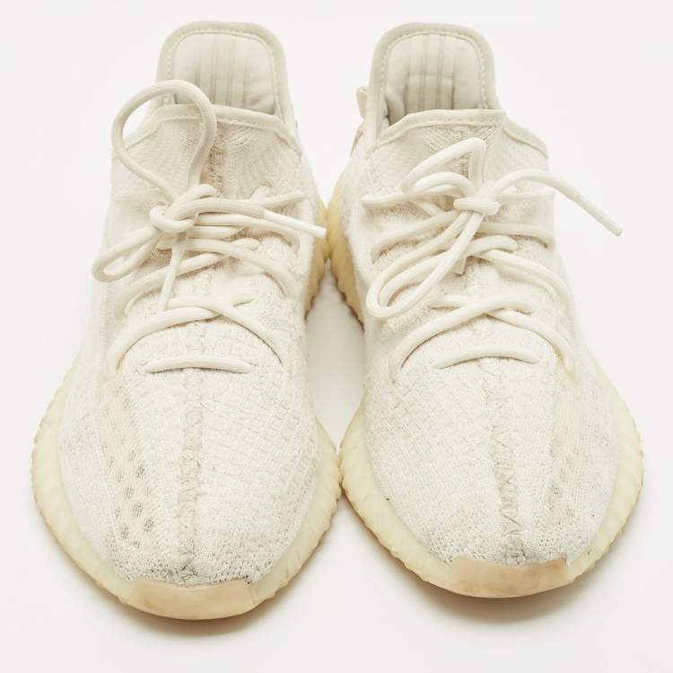 Pre Owned Yeezy x Adidas Off White Knit Fabric Boost 350 V2 Bone Sneakers Size 43 1/3