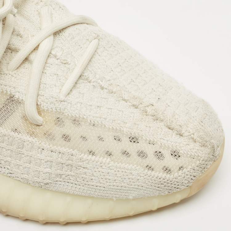 Pre Owned Yeezy x Adidas Off White Knit Fabric Boost 350 V2 Bone Sneakers Size 43 1/3