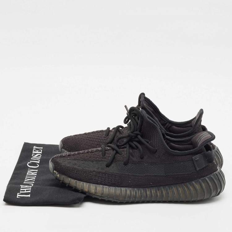 Pre Owned Yeezy x Adidas Black Knit Fabric Boost 350 V2 Black Cinder Low Top Sneakers Size 43 1/3