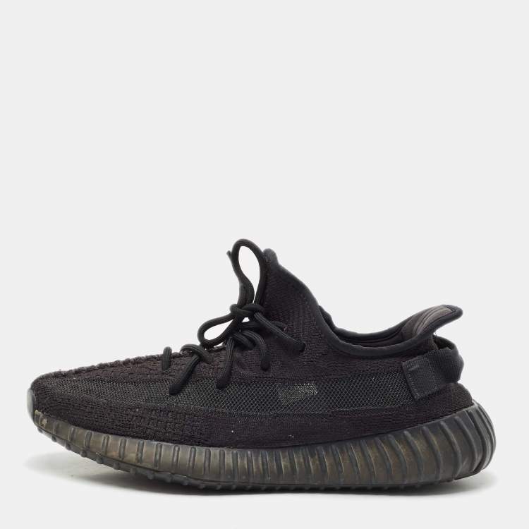 Pre Owned Yeezy x Adidas Black Knit Fabric Boost 350 V2 Black Cinder Low Top Sneakers Size 43 1/3