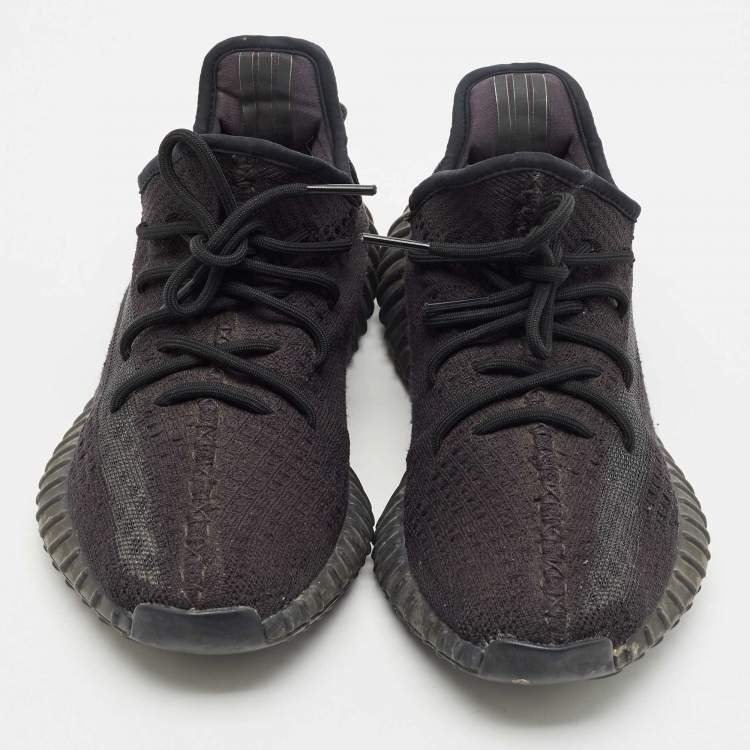 Pre Owned Yeezy x Adidas Black Knit Fabric Boost 350 V2 Black Cinder Low Top Sneakers Size 43 1/3
