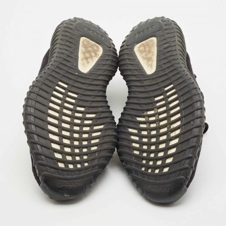 Pre Owned Yeezy x Adidas Black Knit Fabric Boost 350 V2 Black Cinder Low Top Sneakers Size 43 1/3
