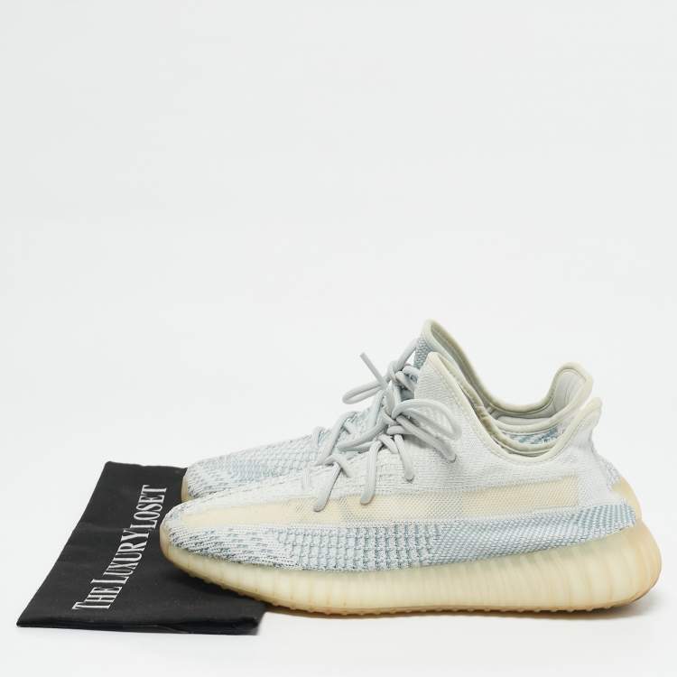 Pre Owned Yeezy x Adidas Blue/White Knit Fabric Boost 350 V2 Cloud White (Non-Reflective) Sneakers 43 1/3