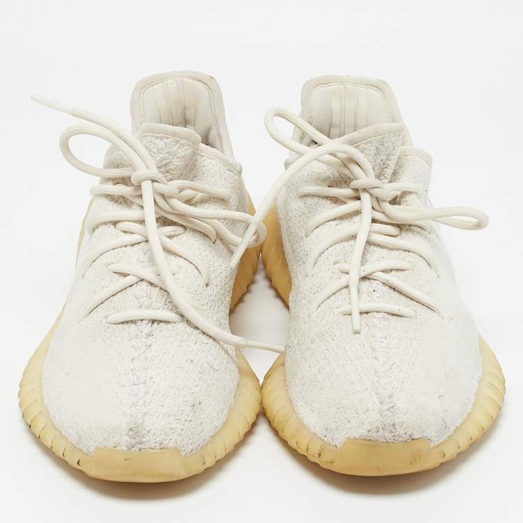 Pre Owned Yeezy x Adidas White Knit Fabric Boost 350 V2 White Sneakers Size 40