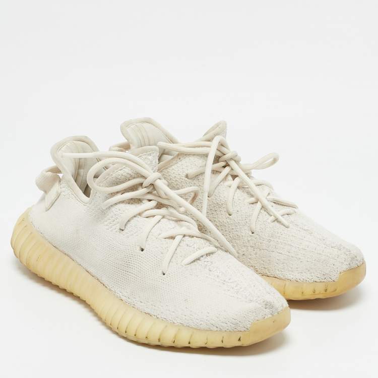 Pre Owned Yeezy x Adidas White Knit Fabric Boost 350 V2 White Sneakers Size 40