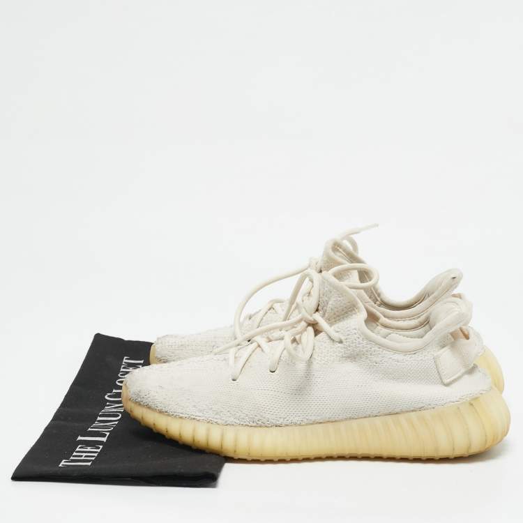 Pre Owned Yeezy x Adidas White Knit Fabric Boost 350 V2 White Sneakers Size 40