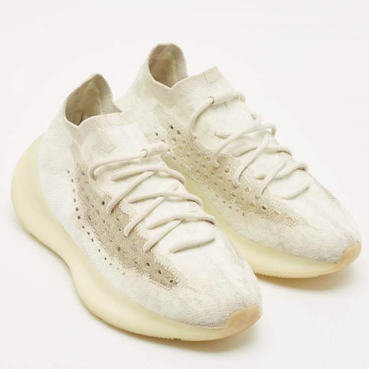 Pre Owned Yeezy x Adidas White Knit Fabric Boost 380 Calcite Glow Sneakers Size 42