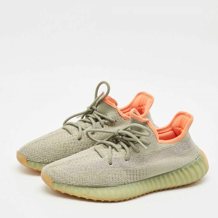Pre Owned Yeezy x Adidas Green Knit Fabric Boost 350 V2 Desert Sage Sneakers Size 43 1/3